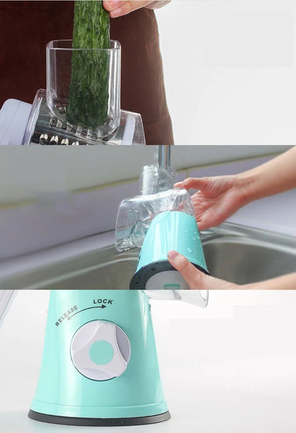 3 in 1 Rotary Vegetables Mandoline/Cutter - Manual Tabletop Drum Cutter