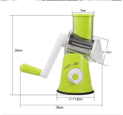 3 in 1 Rotary Vegetables Mandoline/Cutter - Manual Tabletop Drum Cutter