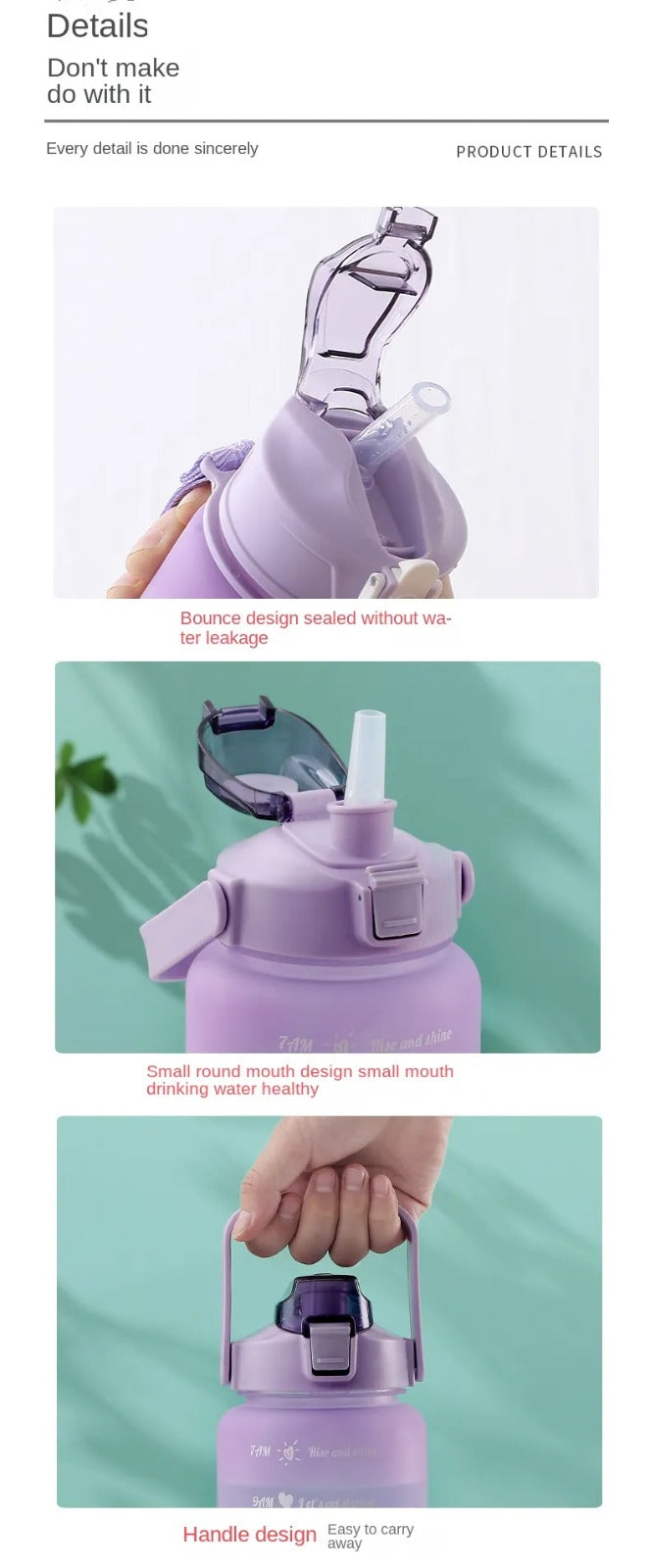 Sports Water Bottles 3 Pcs Set Portable with Motivational Time Marker & Leak Proof