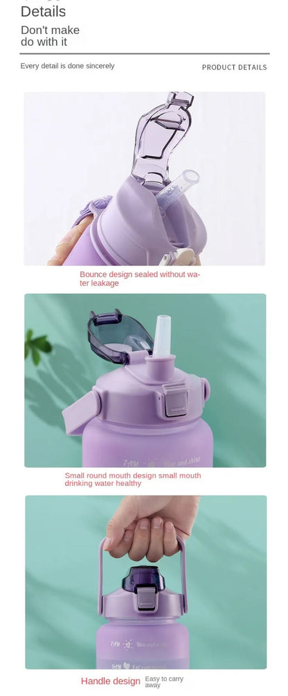 Sports Water Bottles 3 Pcs Set Portable with Motivational Time Marker & Leak Proof