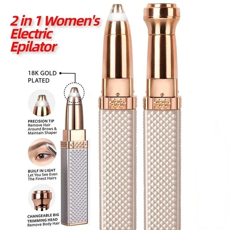 2-in-1 Women's Electric Epilator & Painless Shaver – USB Rechargeable Hair Remover for Face, Body, Bikini & Eyebrows