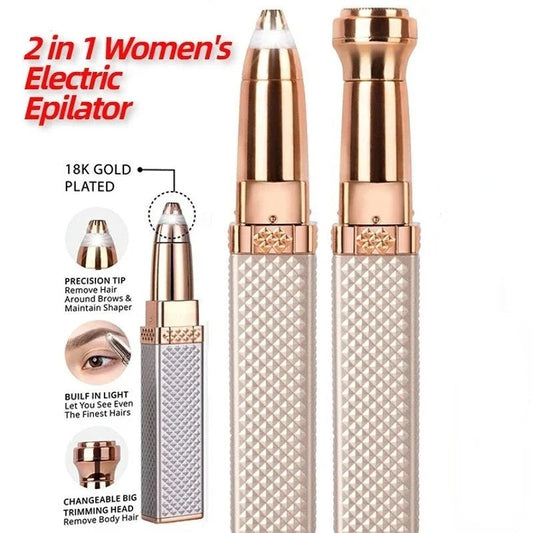 2-in-1 Women's Electric Epilator & Painless Shaver – USB Rechargeable Hair Remover for Face, Body, Bikini & Eyebrows